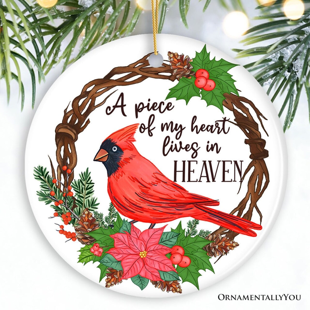 A Piece of My Heart Lives in Heaven Ornament, Cardinal Memorial Gift and Christmas Decoration